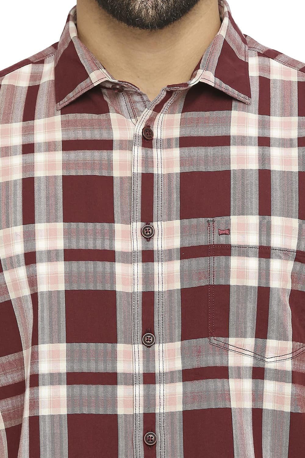 BASICS SLIM FIT COTTON TWILL CHECKS HALFSLEEVES SHIRT