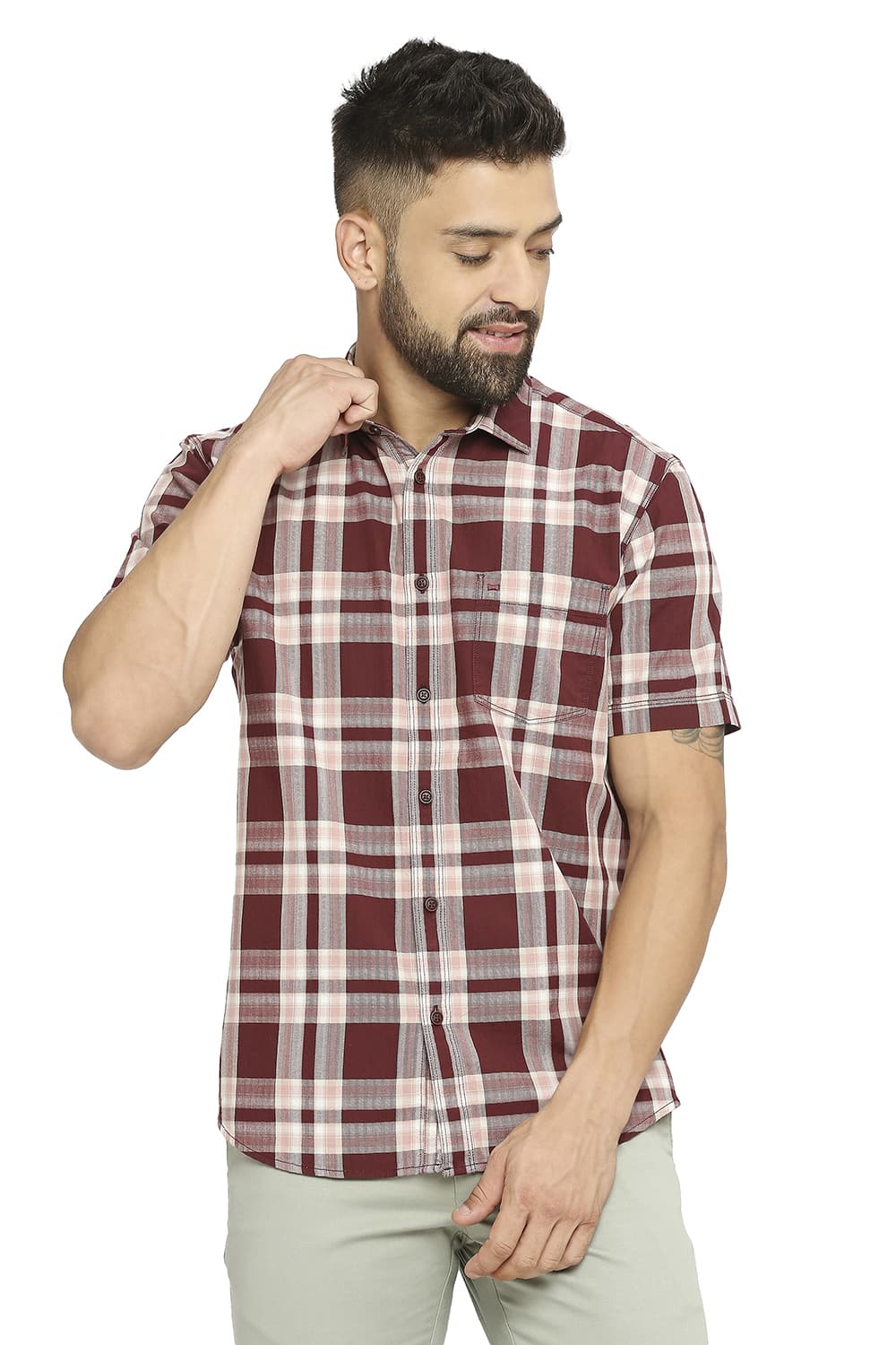 BASICS SLIM FIT COTTON TWILL CHECKS SHIRT