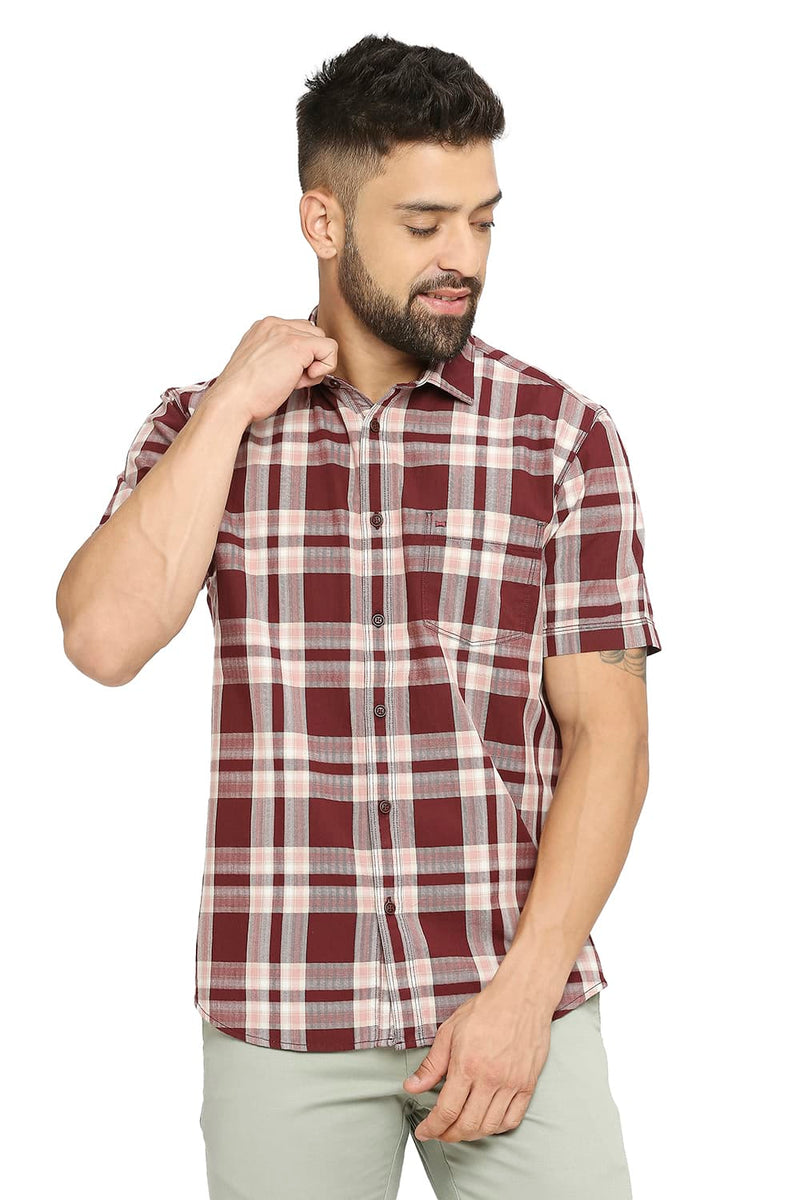 BASICS SLIM FIT COTTON TWILL CHECKS SHIRT