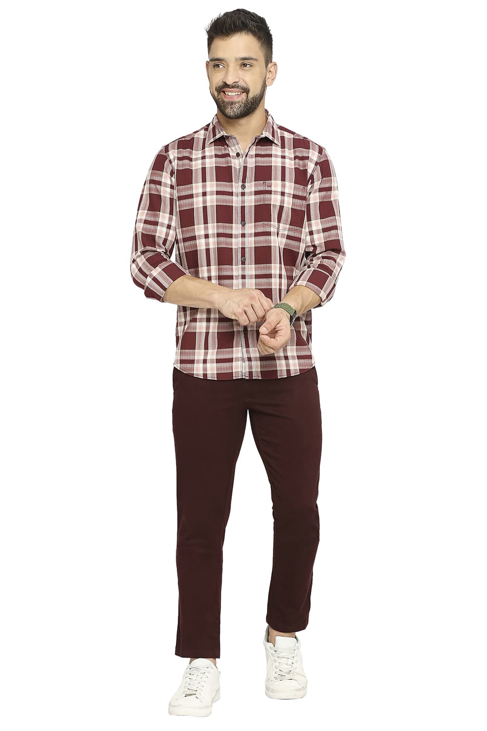 BASICS SLIM FIT COTTON TWILL CHECKS SHIRT