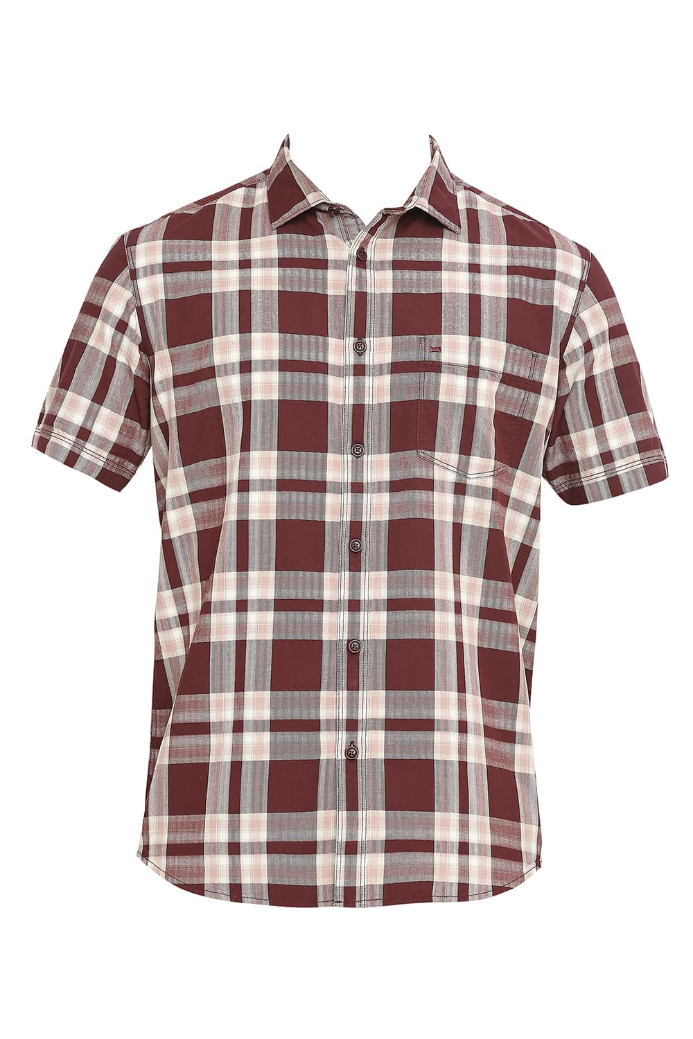 BASICS SLIM FIT COTTON TWILL CHECKS HALFSLEEVES SHIRT