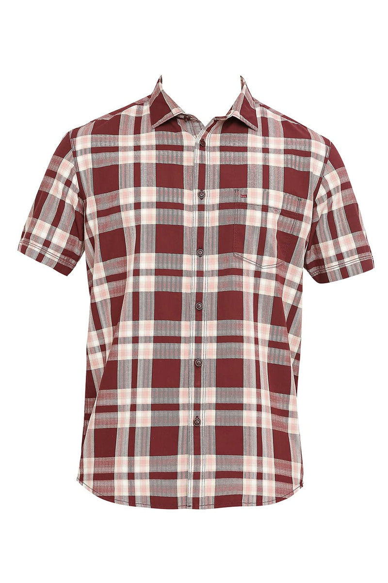 BASICS SLIM FIT COTTON TWILL CHECKS HALFSLEEVES SHIRT