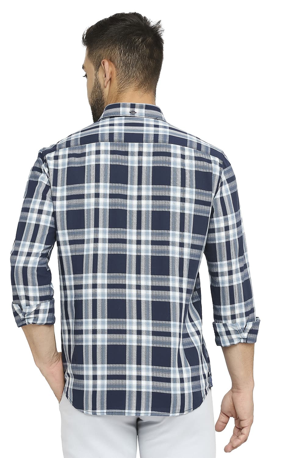 BASICS SLIM FIT COTTON TWILL CHECKS SHIRT