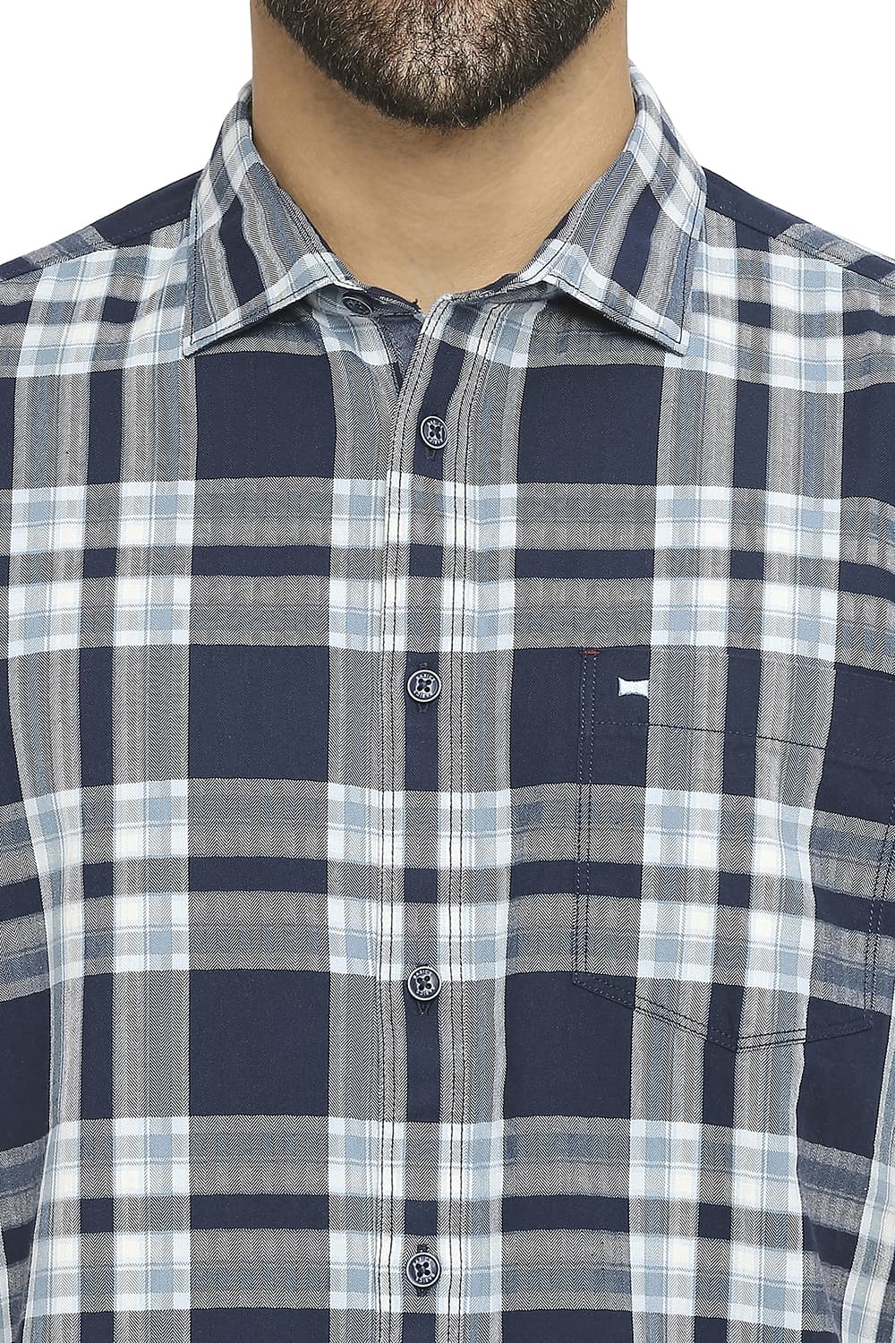 BASICS SLIM FIT COTTON TWILL CHECKS HALFSLEEVES SHIRT