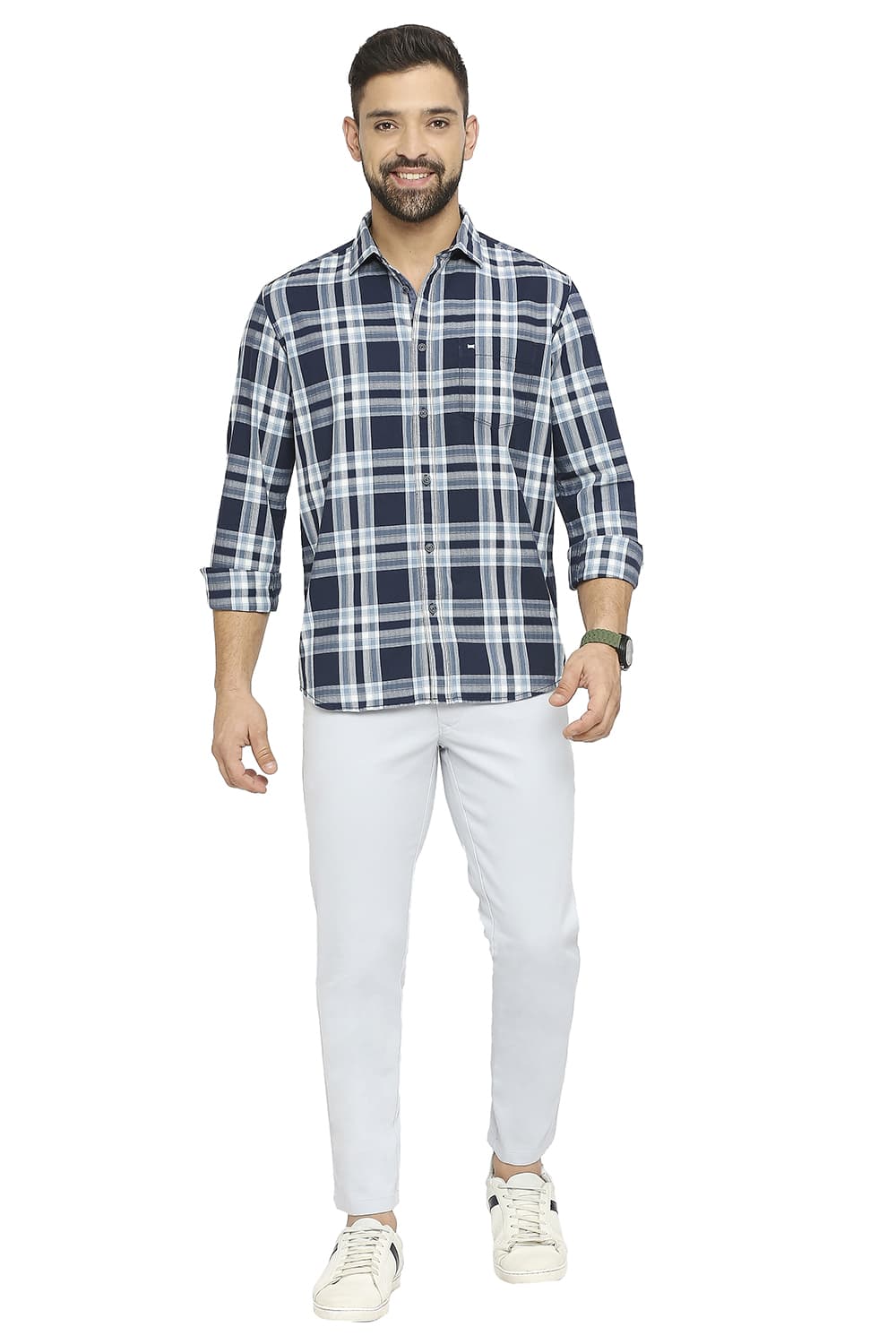 BASICS SLIM FIT COTTON TWILL CHECKS SHIRT