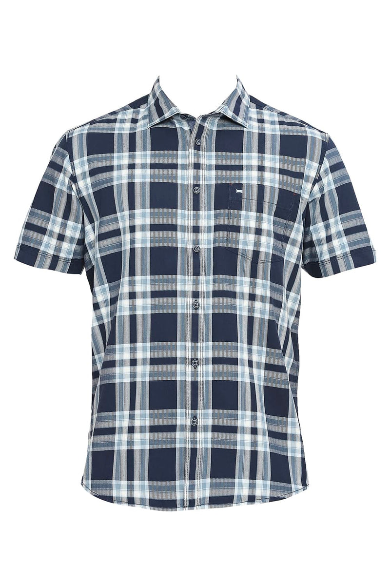 BASICS SLIM FIT COTTON TWILL CHECKS HALFSLEEVES SHIRT