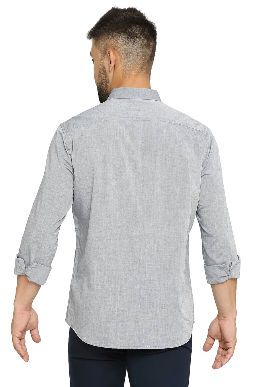 BASICS SLIM FIT ALLOY GREY COTTON POLYESTER VISCOSE SHIRT