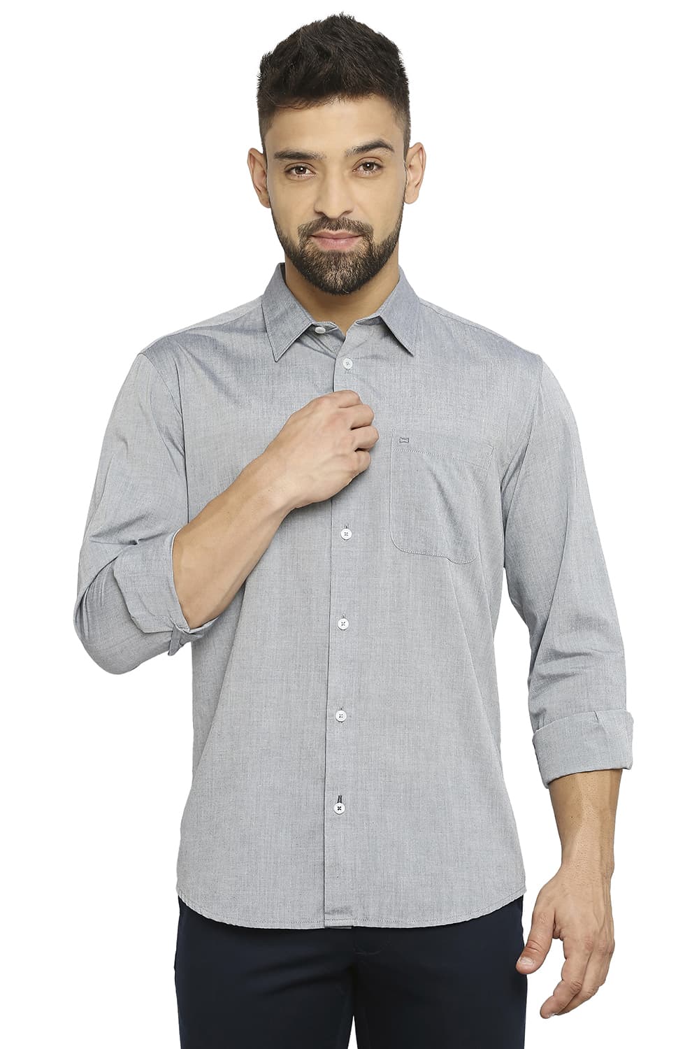 BASICS SLIM FIT COTTON POLYESTER VISCOSE SHIRT