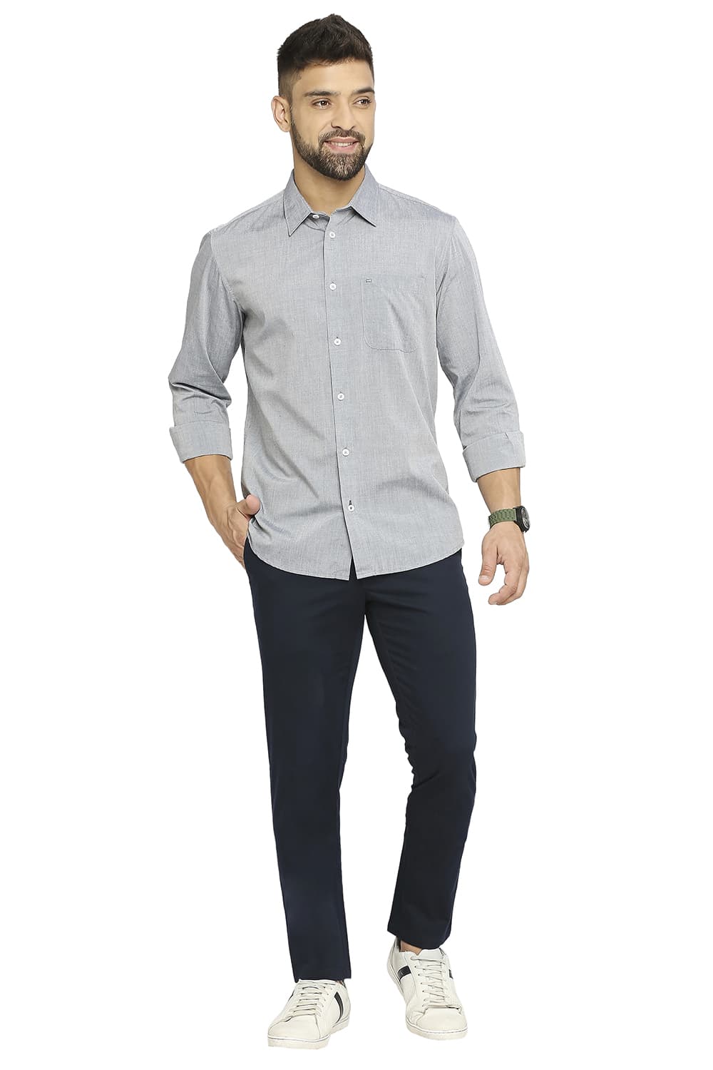 BASICS SLIM FIT COTTON POLYESTER VISCOSE SHIRT