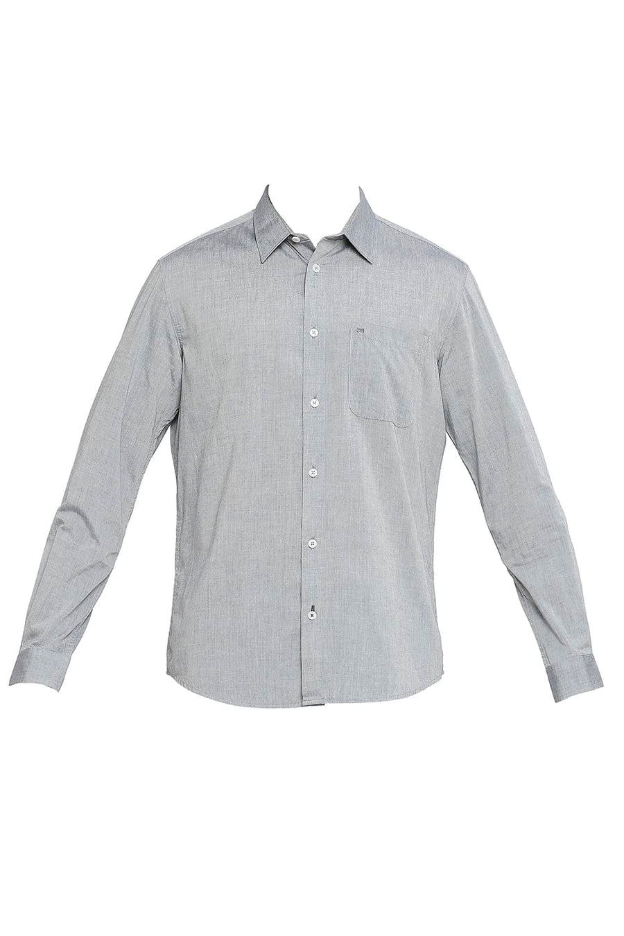 BASICS SLIM FIT ALLOY GREY COTTON POLYESTER VISCOSE SHIRT