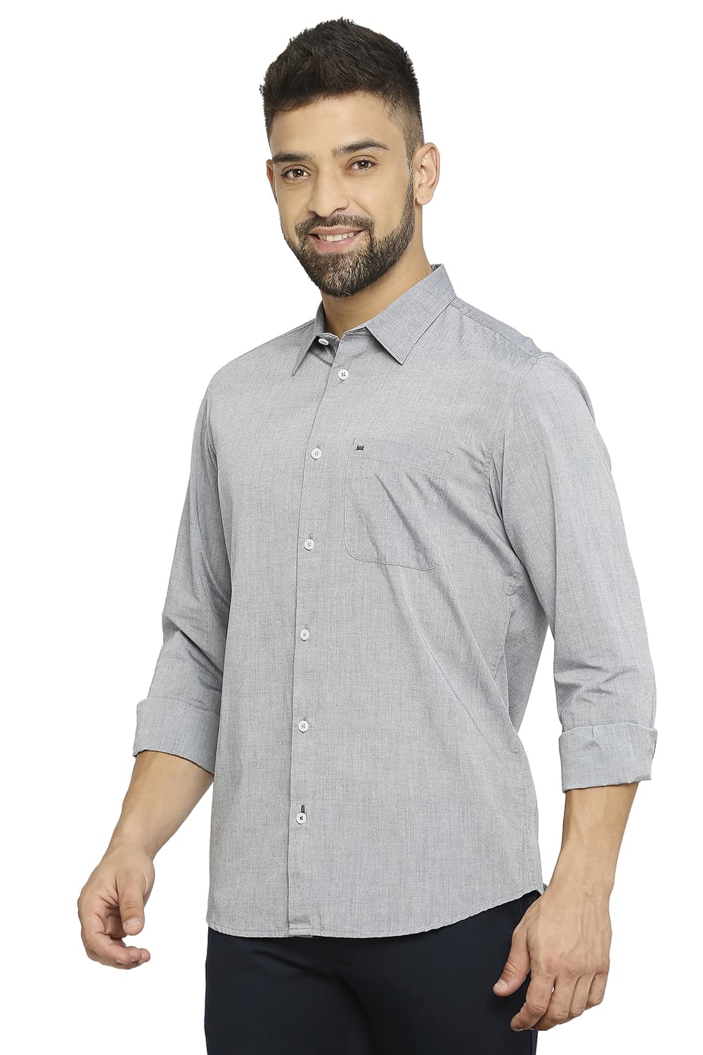 BASICS SLIM FIT COTTON POLYESTER VISCOSE SHIRT