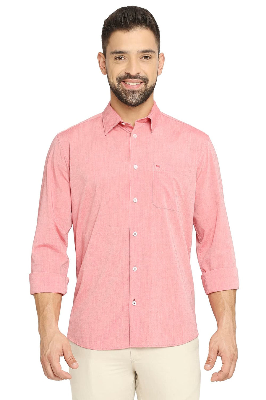 BASICS SLIM FIT CLARET PINK COTTON POLYESTER VISCOSE SHIRT