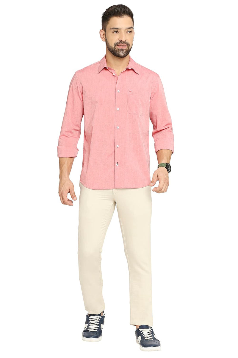 BASICS SLIM FIT COTTON POLYESTER VISCOSE SHIRT