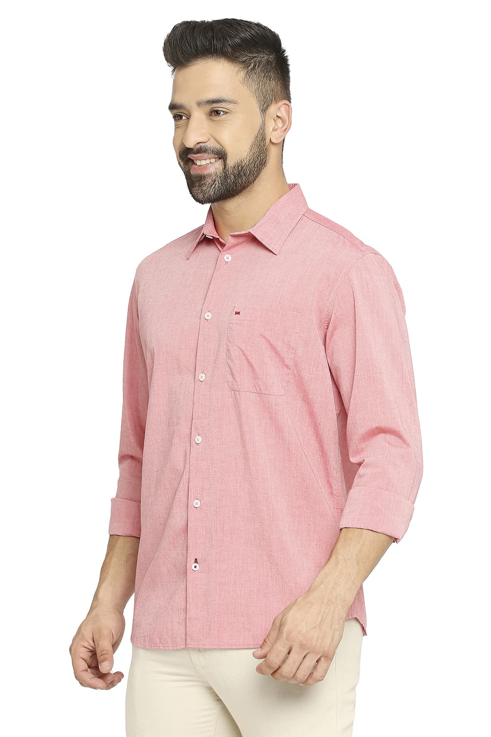 BASICS SLIM FIT COTTON POLYESTER VISCOSE SHIRT