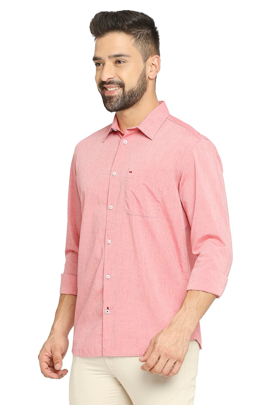 BASICS SLIM FIT CLARET PINK COTTON POLYESTER VISCOSE SHIRT