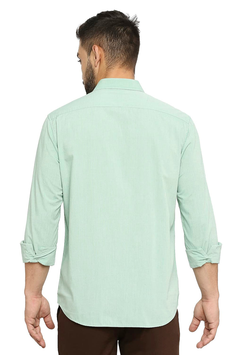 BASICS SLIM FIT CAMEO GREEN COTTON POLYESTER VISCOSE SHIRT