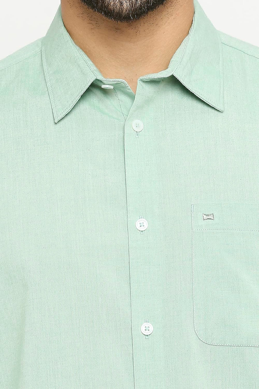 BASICS SLIM FIT CAMEO GREEN COTTON POLYESTER VISCOSE SHIRT
