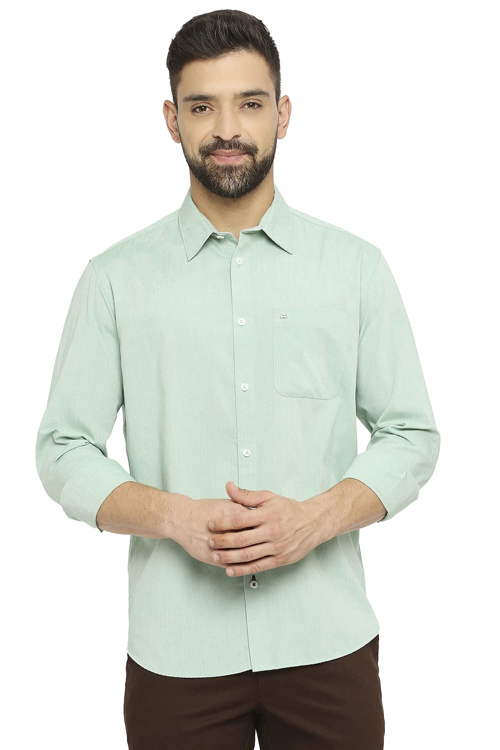 BASICS SLIM FIT COTTON POLYESTER VISCOSE SHIRT