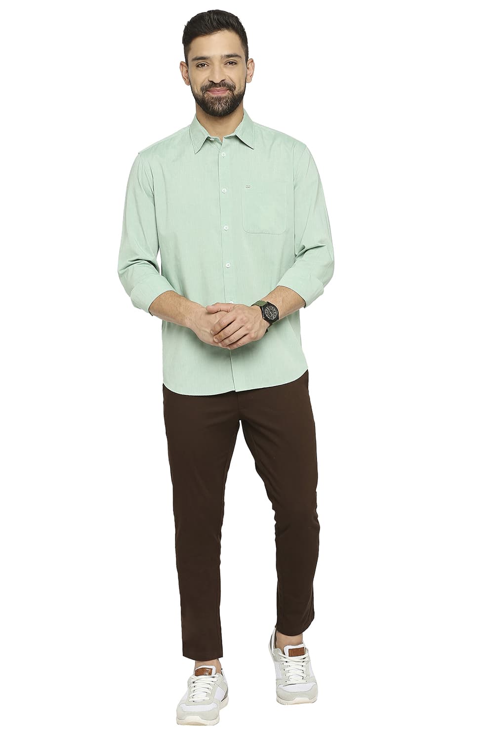 BASICS SLIM FIT COTTON POLYESTER VISCOSE SHIRT