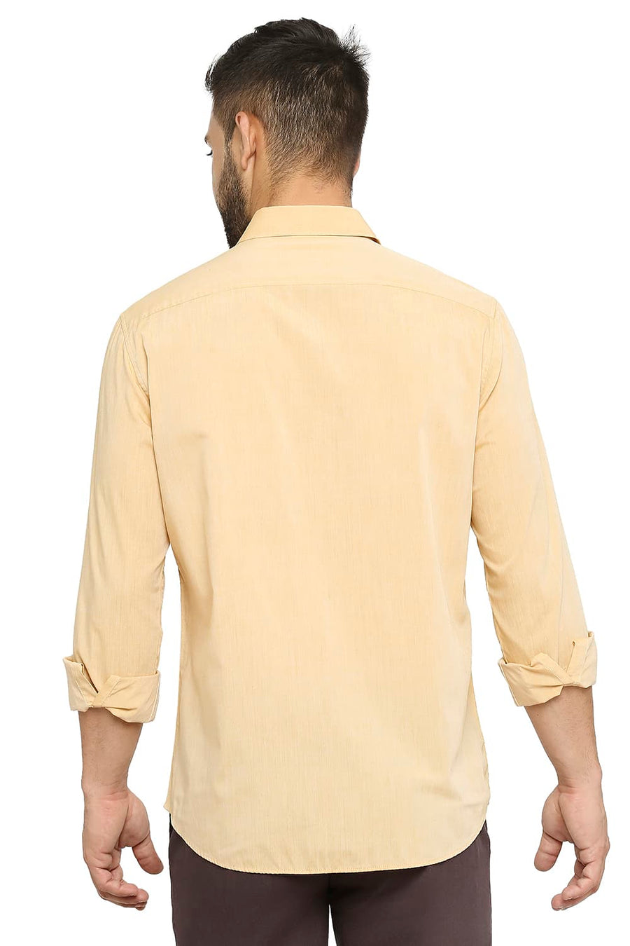 BASICS SLIM FIT GOLDEN ORANGE COTTON POLYESTER VISCOSE SHIRT