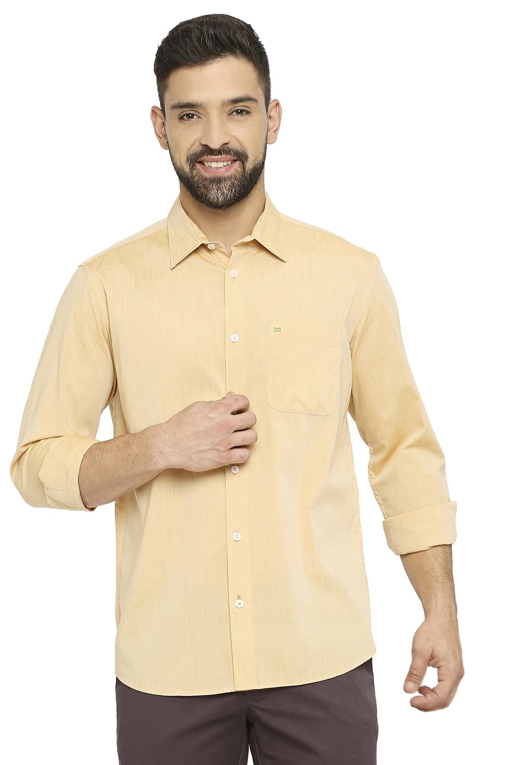 BASICS SLIM FIT COTTON POLYESTER VISCOSE SHIRT