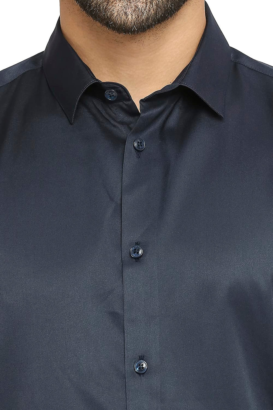 BASICS SLIM FIT PEONY NAVY POLYESTER STRETCH SHIRT