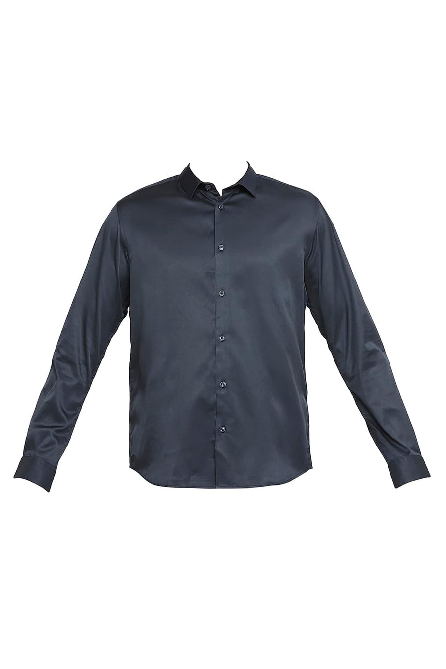 BASICS SLIM FIT PEONY NAVY POLYESTER STRETCH SHIRT