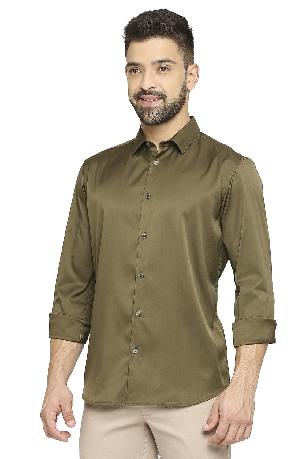 BASICS SLIM FIT POLYESTER STRETCH SHIRT