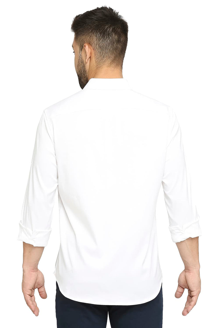 BASICS SLIM FIT VANILLA ICE WHITE POLYESTER STRETCH SHIRT