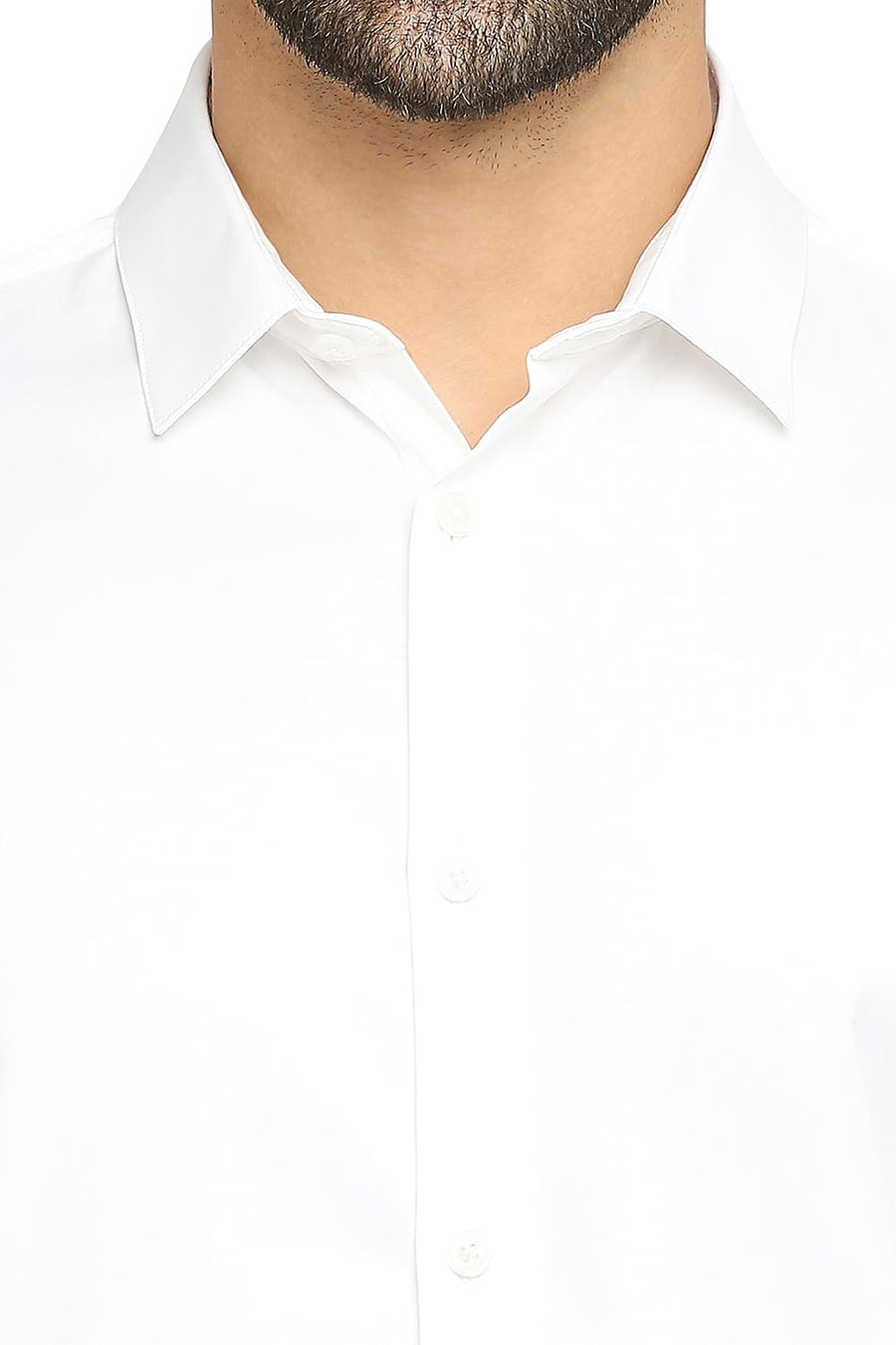 BASICS SLIM FIT VANILLA ICE WHITE POLYESTER STRETCH SHIRT