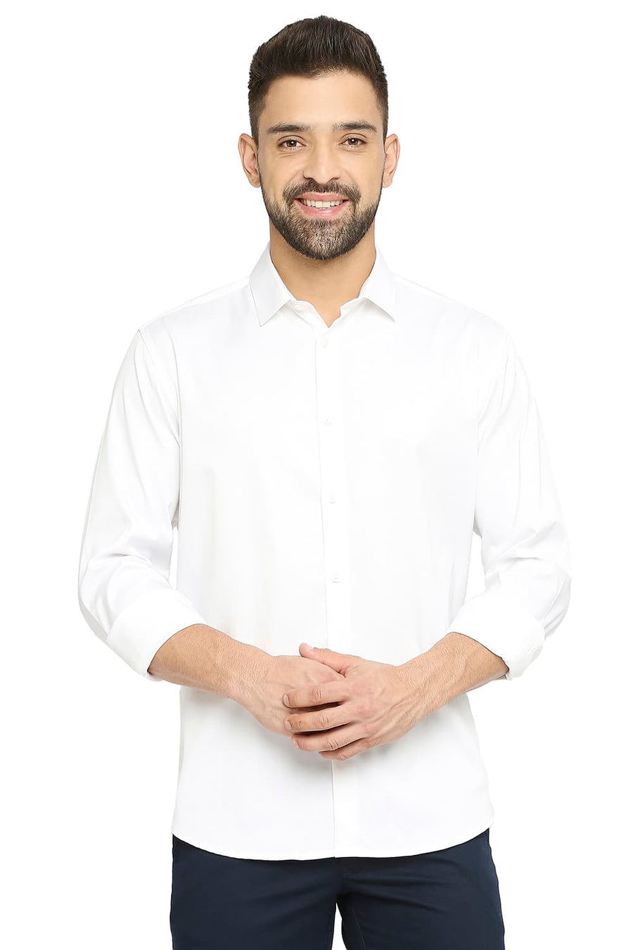 BASICS SLIM FIT VANILLA ICE WHITE POLYESTER STRETCH SHIRT