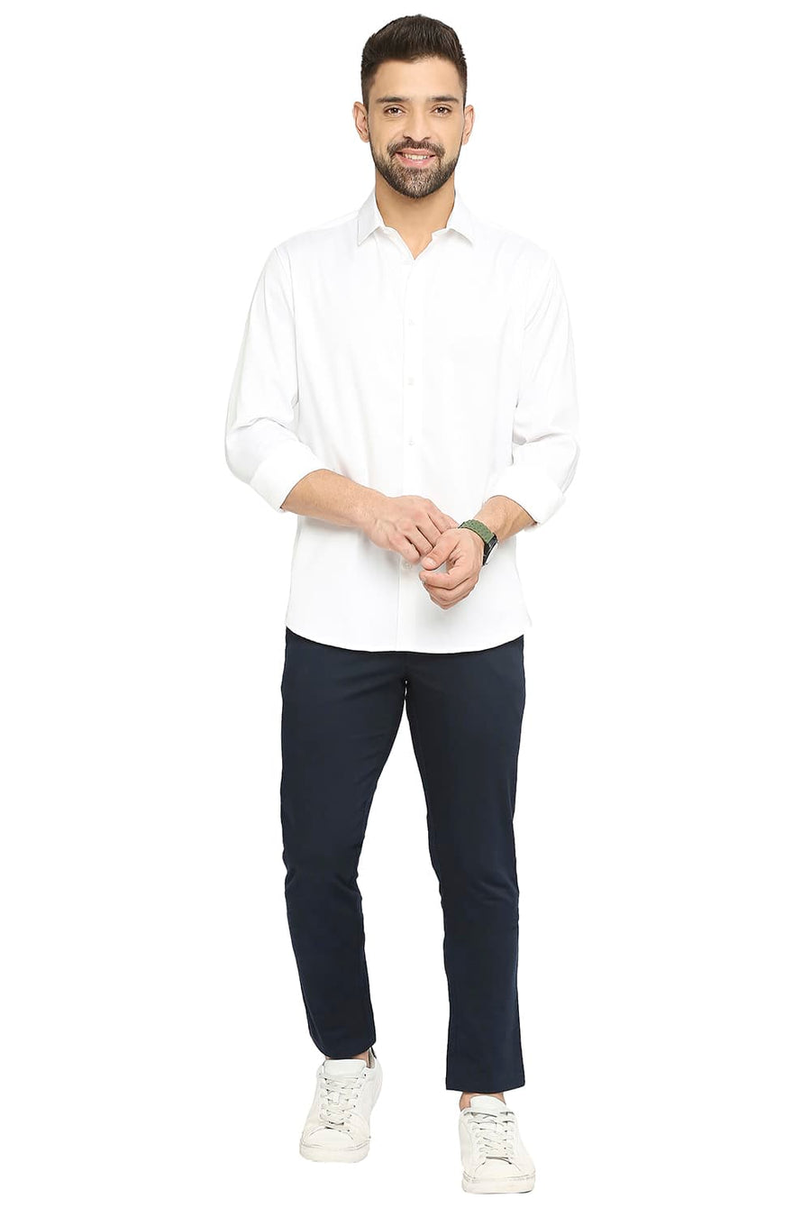 BASICS SLIM FIT VANILLA ICE WHITE POLYESTER STRETCH SHIRT