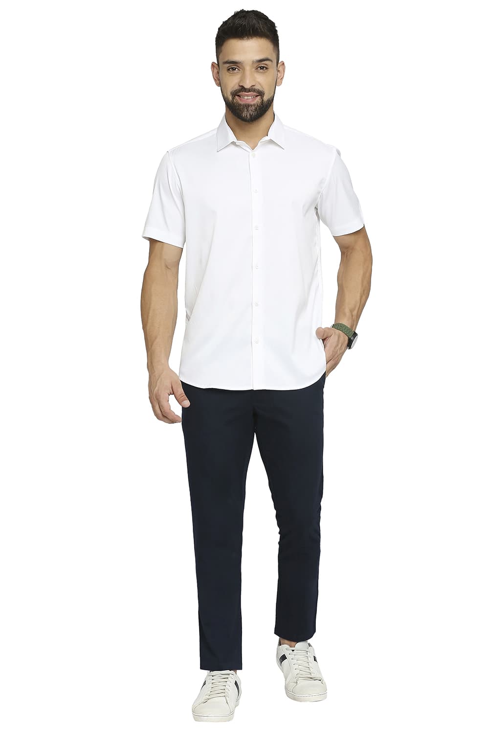 BASICS SLIM FIT POLYESTER STRETCH HALFSLEEVES SHIRT