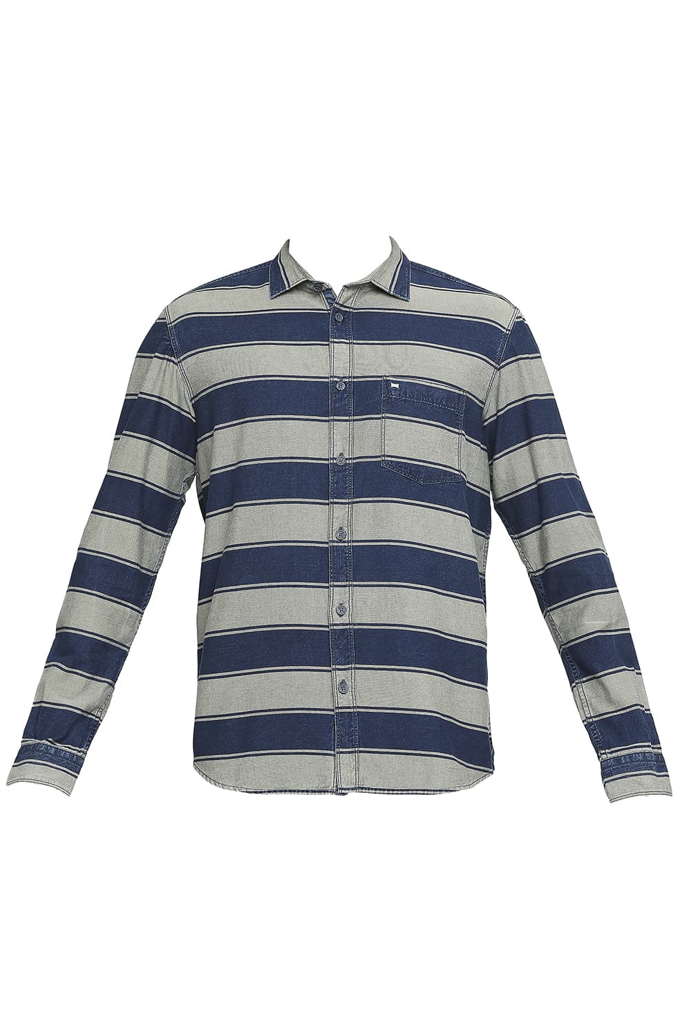 BASICS SLIM FIT COTTON INDIGO TWILL WEFT STRIPE SHIRT