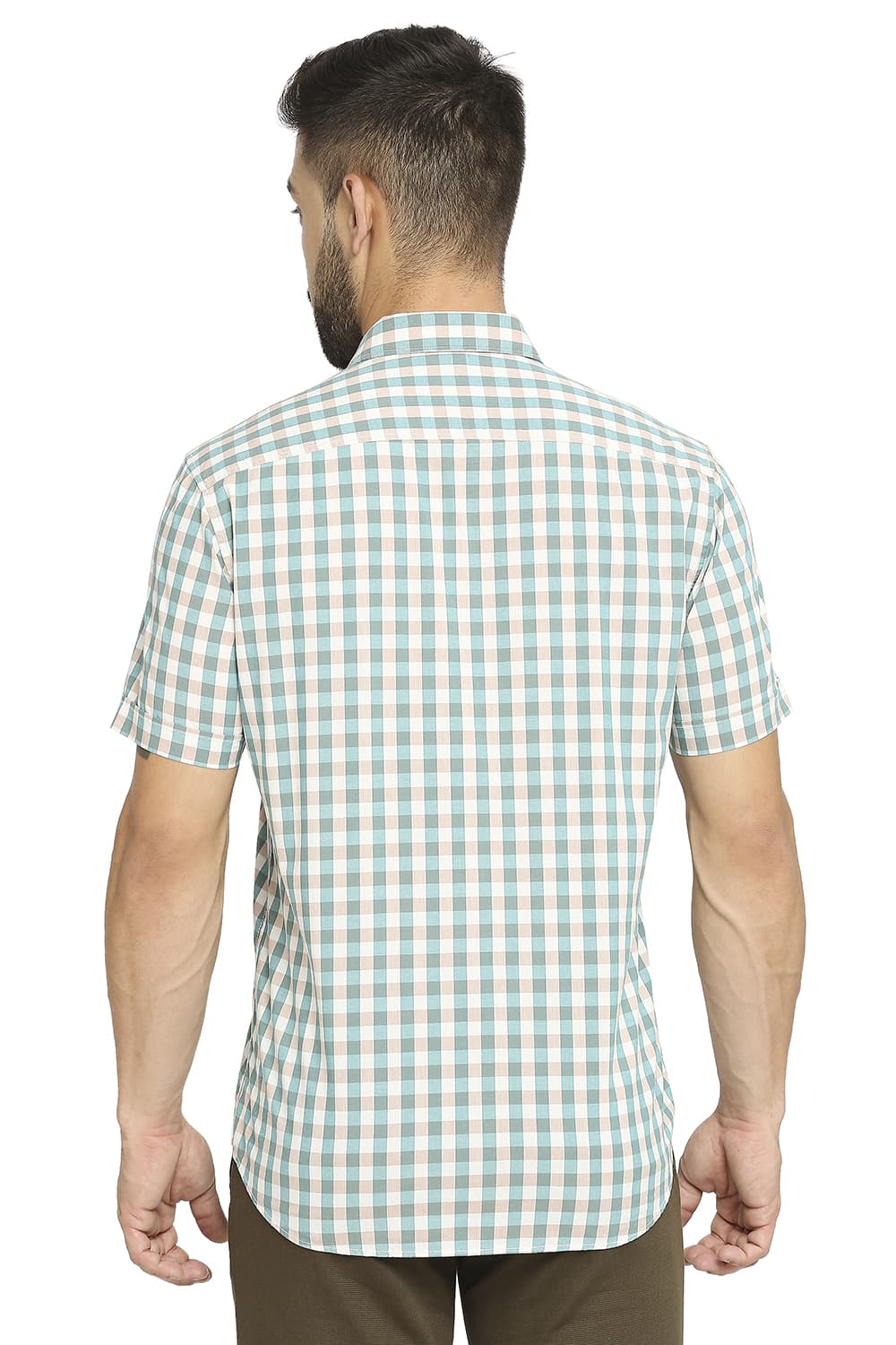 BASICS SLIM FIT COTTON CHECKS HALFSLEEVES SHIRT