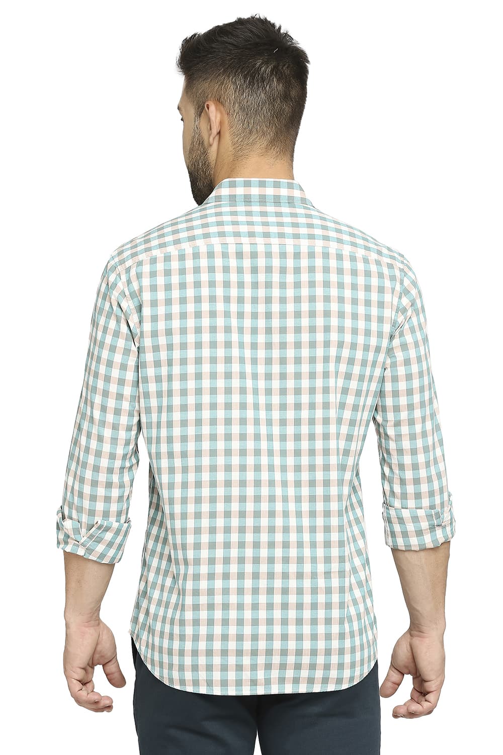 BASICS SLIM FIT COTTON CHECKS SHIRT