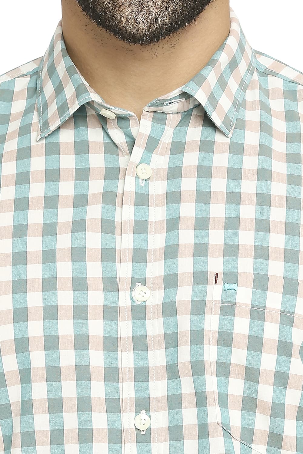 BASICS SLIM FIT COTTON CHECKS HALFSLEEVES SHIRT