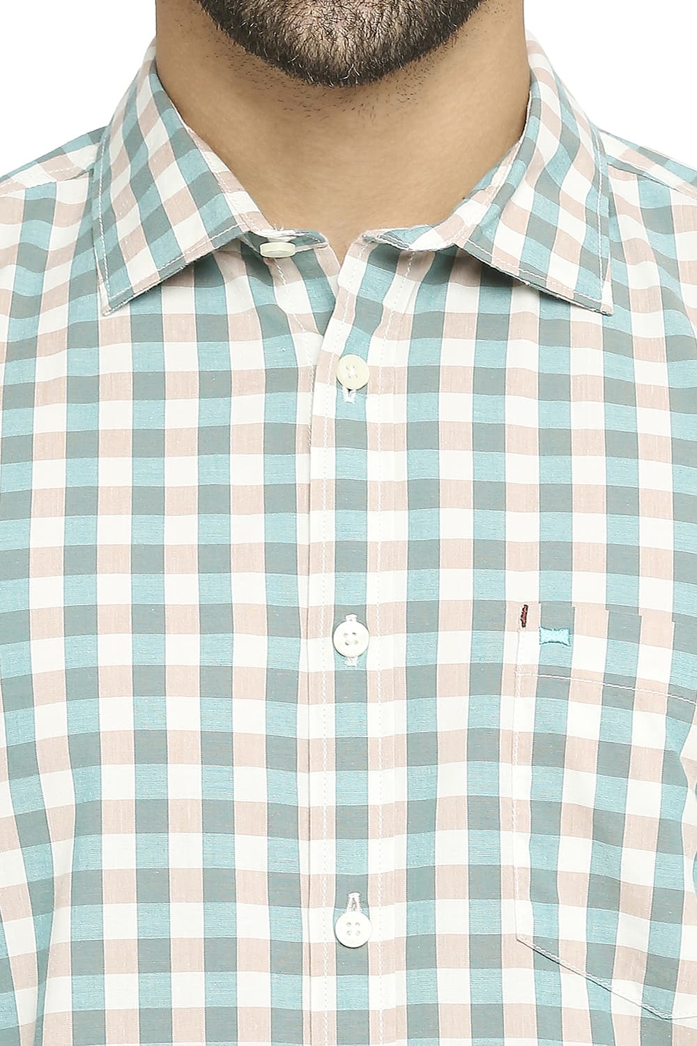 BASICS SLIM FIT COTTON CHECKS SHIRT