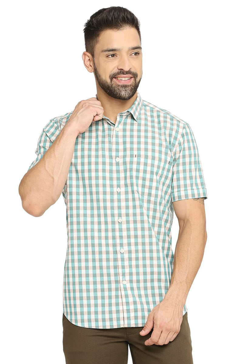 BASICS SLIM FIT COTTON CHECKS SHIRT