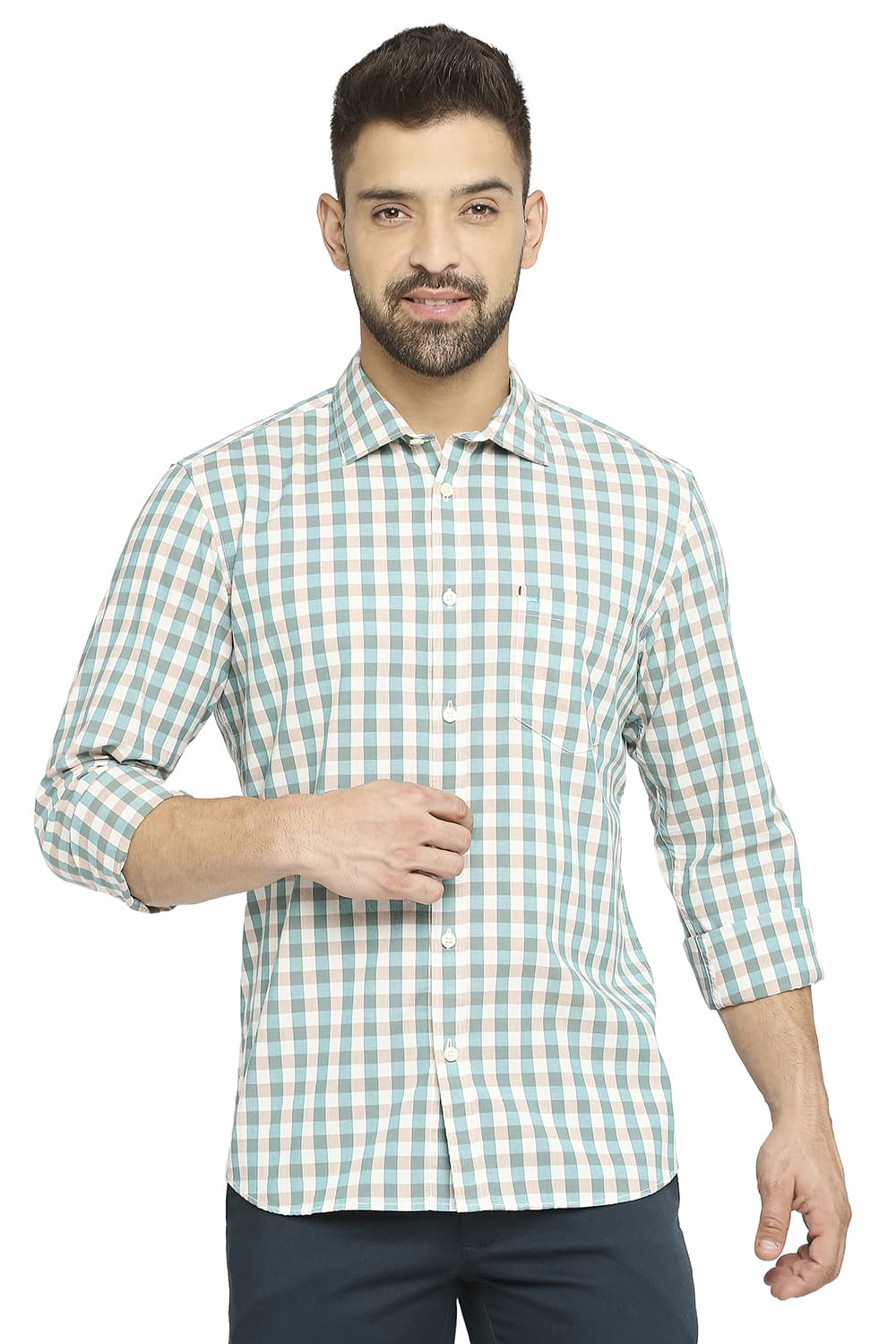 BASICS SLIM FIT COTTON CHECKS SHIRT