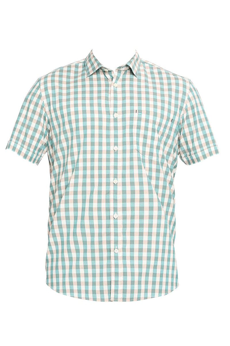 BASICS SLIM FIT COTTON CHECKS HALFSLEEVES SHIRT