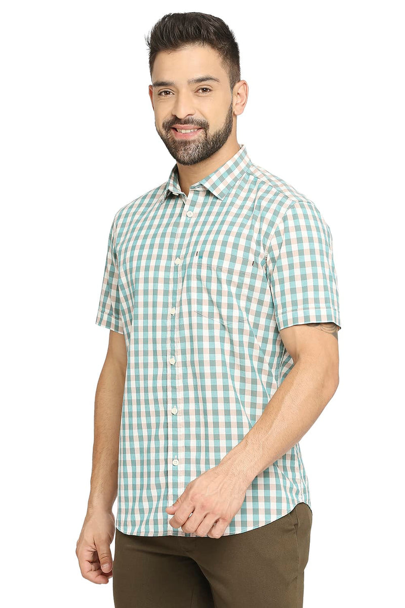 BASICS SLIM FIT COTTON CHECKS HALFSLEEVES SHIRT