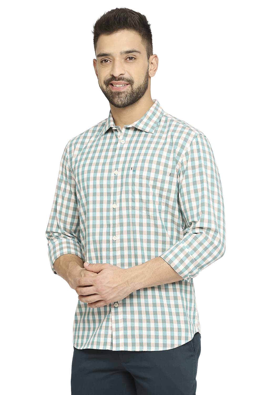 BASICS SLIM FIT COTTON CHECKS SHIRT