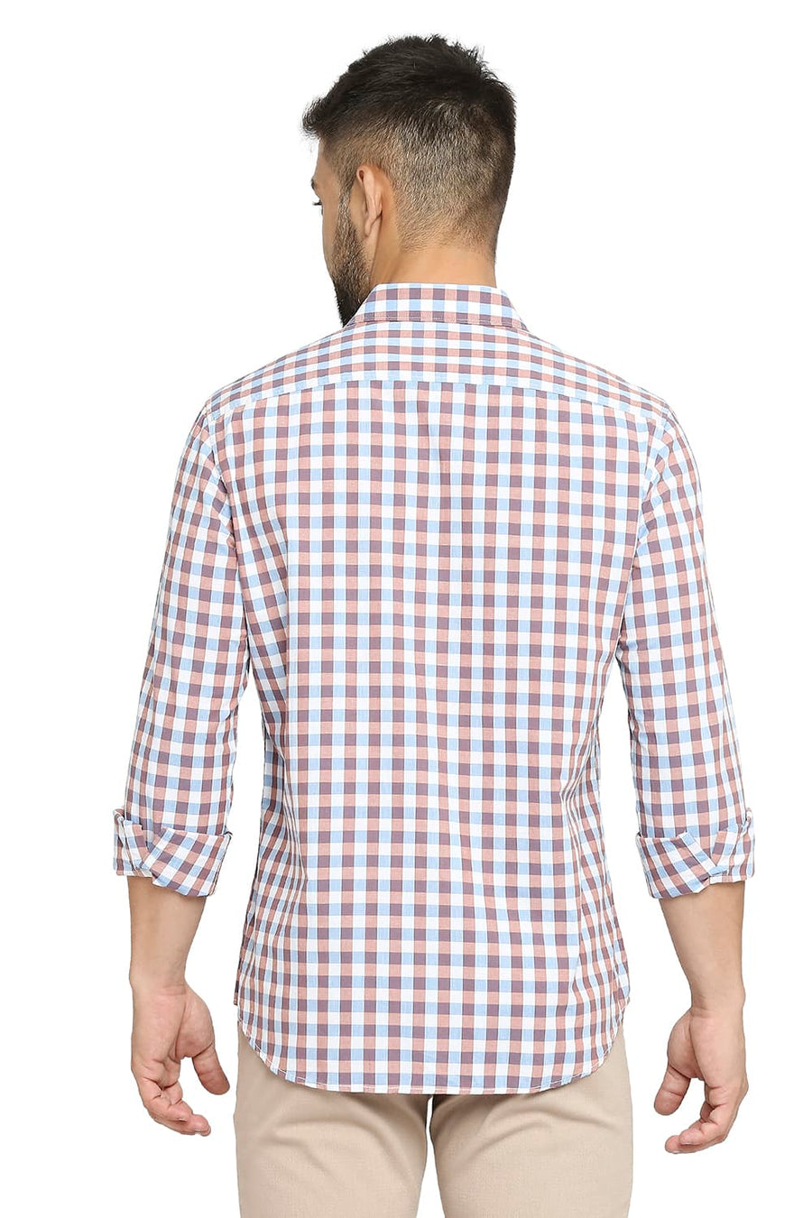 BASICS SLIM FIT DUSK BLUE COTTON CHECKS SHIRT