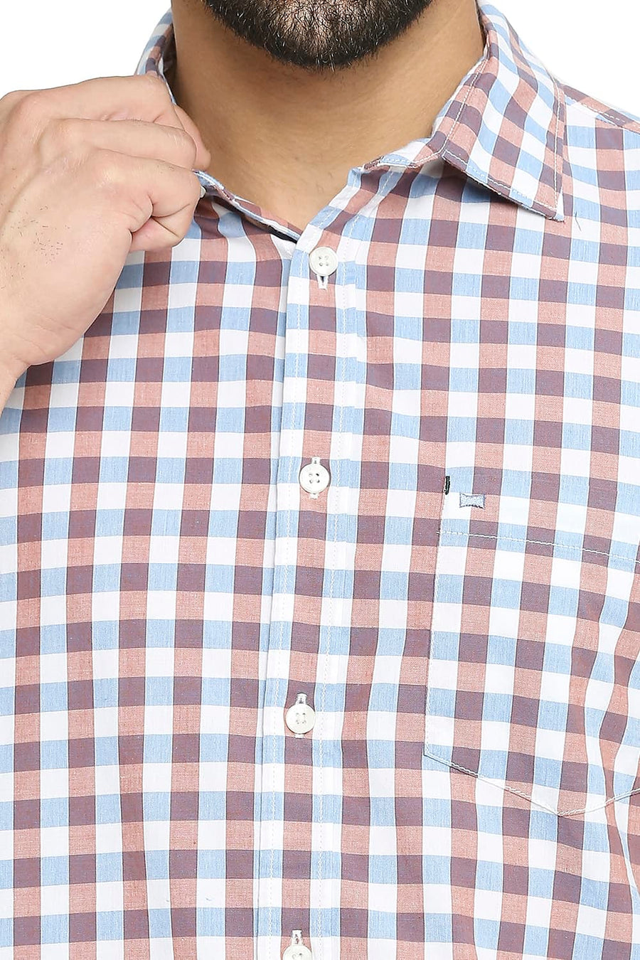 BASICS SLIM FIT DUSK BLUE COTTON CHECKS SHIRT