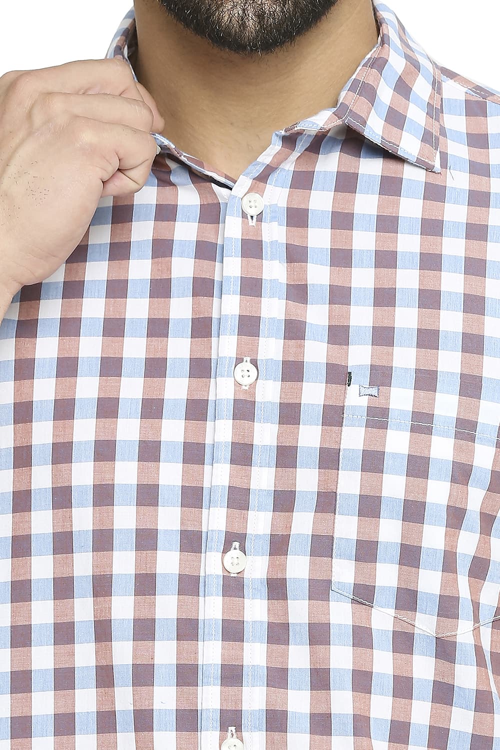 BASICS SLIM FIT COTTON CHECKS SHIRT