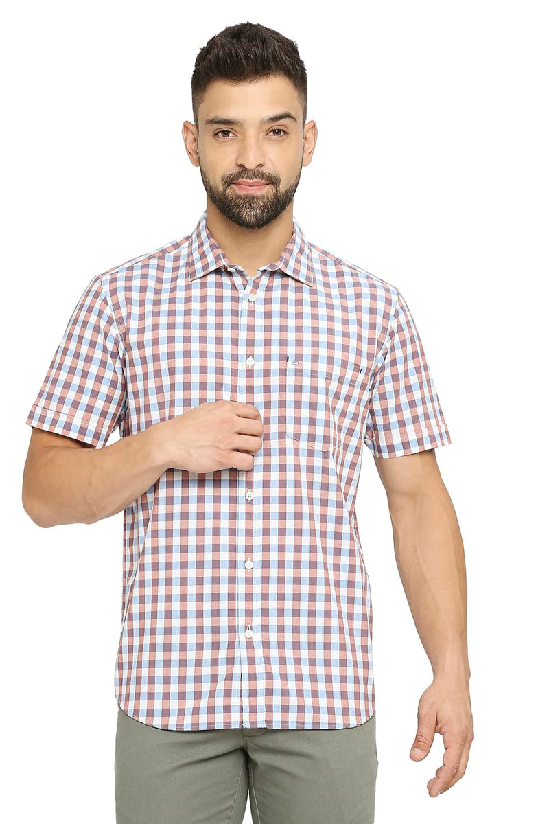 BASICS SLIM FIT COTTON CHECKS HALFSLEEVES SHIRT