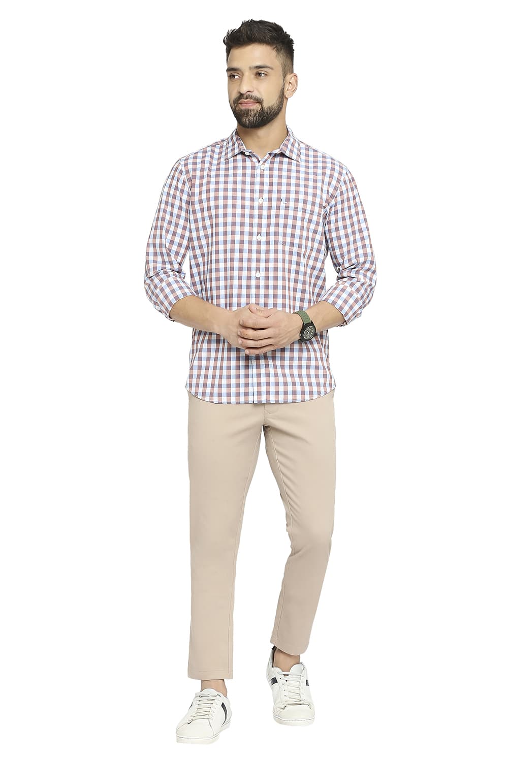 BASICS SLIM FIT COTTON CHECKS SHIRT