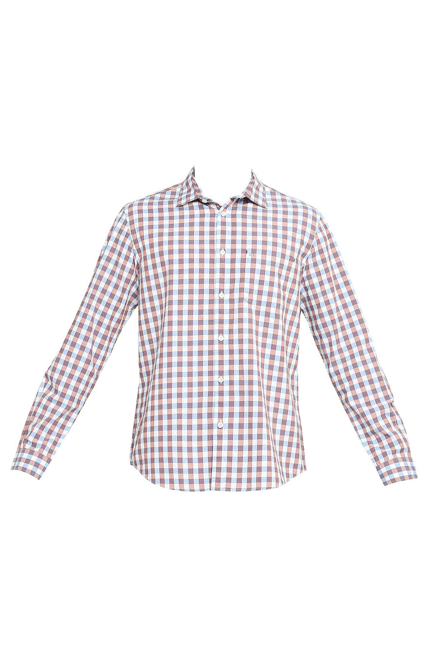 BASICS SLIM FIT DUSK BLUE COTTON CHECKS SHIRT
