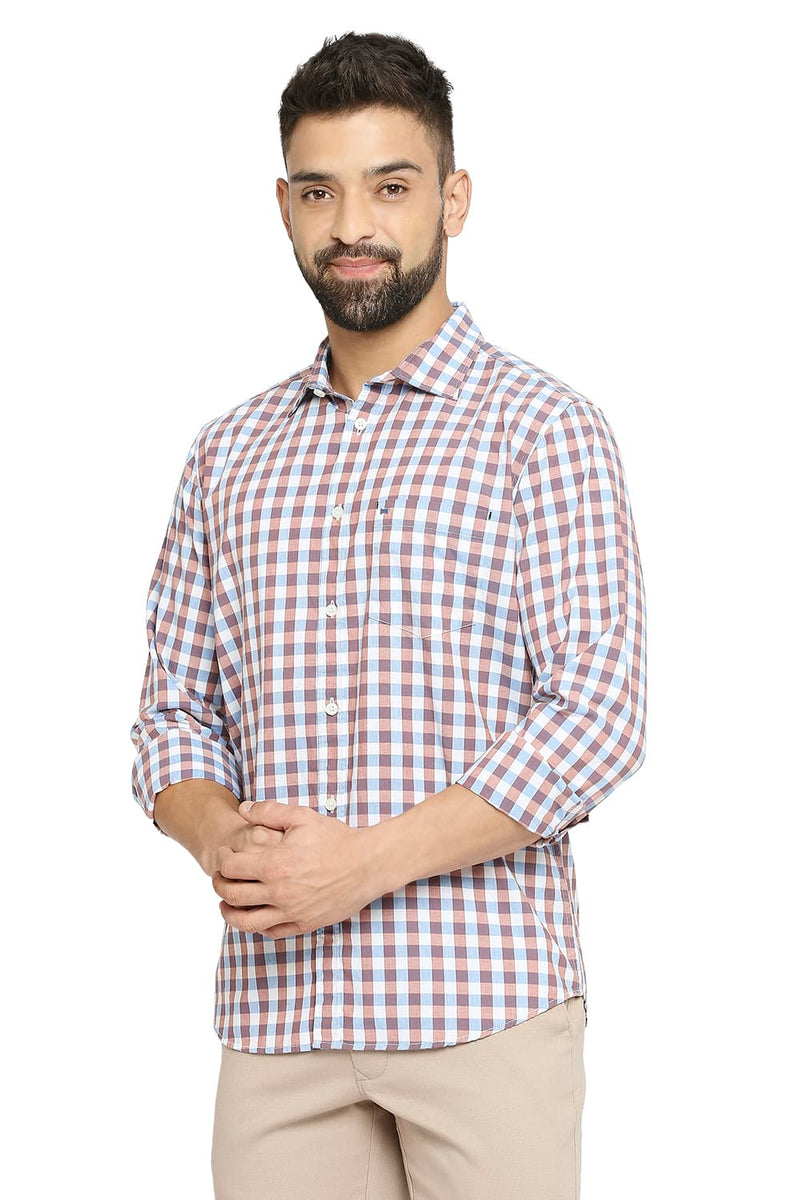 BASICS SLIM FIT COTTON CHECKS SHIRT